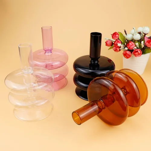 Vista 7 de Portavelas de vidrio para velas cónicas, portavelas decorativos transparentes para bodas, día de San Valentín, cumpleaños, centro de mesa (negro)