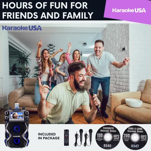 Vista 4 de Karaoke USA GF920 recargable portátil Bluetooth CDG-MP3G máquina de karaoke y sistema PA con 2 micrófonos