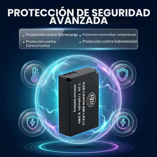 Vista 3 de BM Premium Batería LP-E12 para cámaras digitales Canon EOS-M, EOS M2, EOS M10, EOS M50, EOS M50 Mark II, EOS M100, EOS M200, SX70 HS, Rebel SL1
