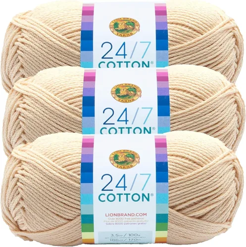 Vista 40 de Lion Brand Yarn - Hilo ligero 24/7 de algodón para tejer, hacer ganchillo y manualidades, Ámbar, paquete de 1 Light Worsted 100% Mercerized Cotton