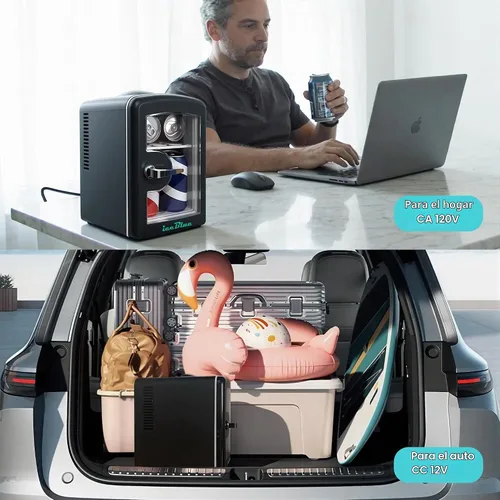 Vista 5 de Iceblue Mini nevera para el cuidado de la piel con ventana de visión, 4 litros/6 latas, mini refrigerador compacto de maquillaje para belleza