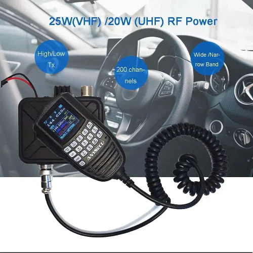 Vista 4 de Anysecu WP-9900 Mini Radio Móvil 25W 200 Canales UHF VHF Doble Banda Base de Coche Radio con Cable de Programación