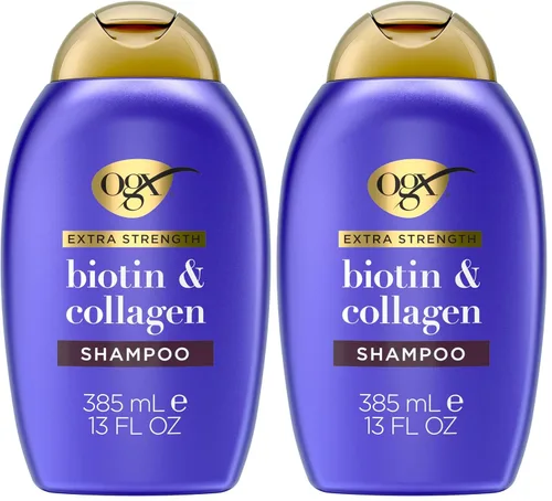 Vista 8 de OGX Champú voluminizador de colágeno extra fuerte con vitamina B7 y proteína de trigo hidrolizada para cabello fino. Tensioactivos sin sulfato