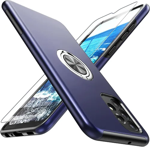 Vista 19 de Funda para Galaxy A13 5G con protector de pantalla (vidrio templado), funda híbrida 2 en 1 protectora delgada y resistente con anillo magnético Negro