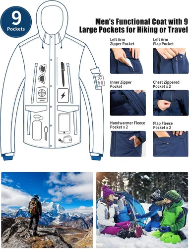 Vista 6 de Pioneer Camp Abrigo de invierno para hombre impermeable con forro polar cálido con 9 bolsillos aislante resistente al viento con capucha