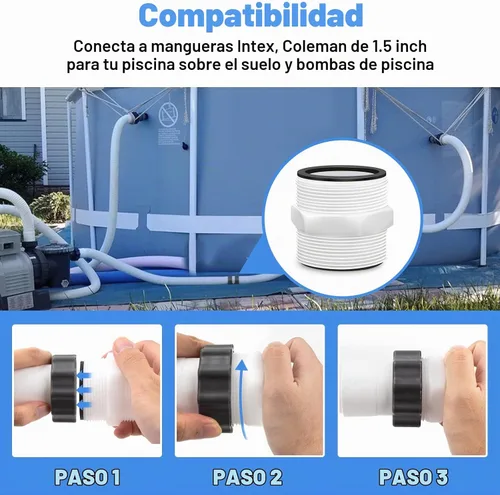 Vista 4 de Adaptador de manguera de piscina para Intex & Coleman, conector de junta de manguera dividida de piscina, bomba de natación de 1.5 pulgadas