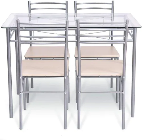 Vista 3 de Casart Juego de mesa de comedor de 5 piezas y 4 sillas con tapa de vidrio para cocina y desayuno