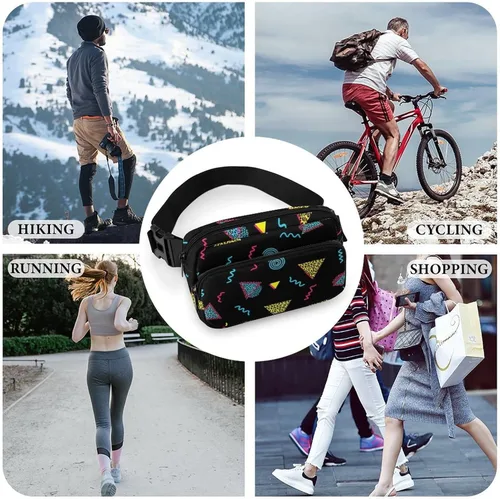 Vista 6 de Fashionable Crossbody Fanny Pack for Women Men Lightweight Belt Bag Black Retro 80s 90s Waist Pack Gym Backpack for Hiking Cycling