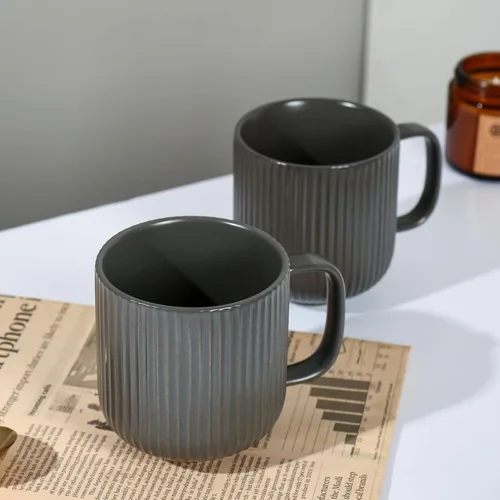 Vista 4 de TAIMEI Tazas de café de cerámica, juego de 4 tazas de café grandes de 13 onzas para tazas de coco calientes, café y cacao, taza acanalada vintage