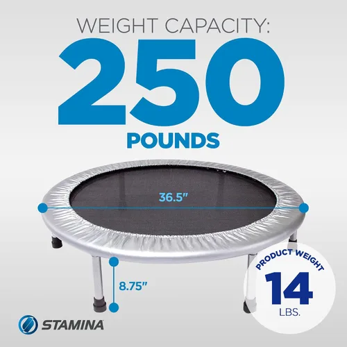 Vista 4 de Stamina 36" Foldable Mini Trampoline Rebounder for Adults with Smart Workout App, Black - Portable Fitness Equipment for Home Gym, Cardio and