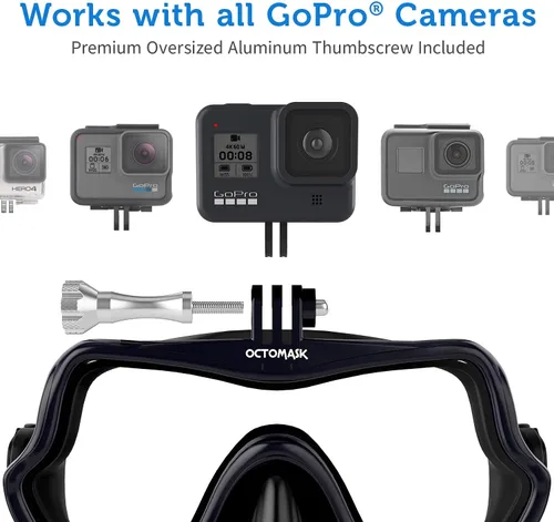 Vista 2 de OCTOMASK - Máscara de buceo sin marco con soporte para todas las cámaras GoPro Hero para buceo, esnórquel, apnea