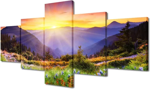 Vista 23 de TUMOVO 5 piezas de arte en lienzo para pared, hermoso castillo de piedra de cisne con paisajes naturales de selva al atardecer, paisajes naturales
