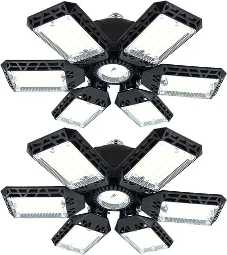 Vista 9 de Luz LED para garaje, 150 W, techo de garaje deformable, 15000 lm, 4 paneles ajustables, luces de tienda E26/E27 para sótano, granero, taller, luz