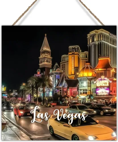 Vista 10 de Letrero de madera de USA City Casino Las Vegas, letrero decorativo de madera del estado de Nevada, regalo para viajeros, amigos, letrero colgante