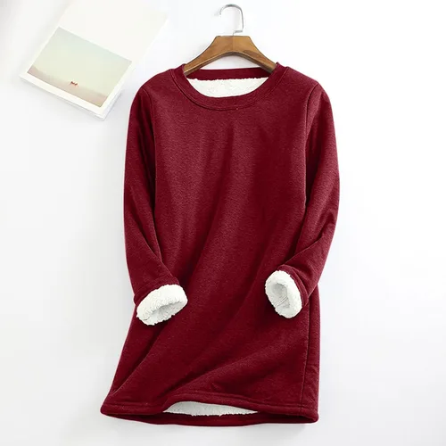 Vista 2 de Ceboyel Sudadera de forro polar para mujer, sin capucha, con forro de sherpa, ropa de descanso cálida para invierno, ropa de moda 2023