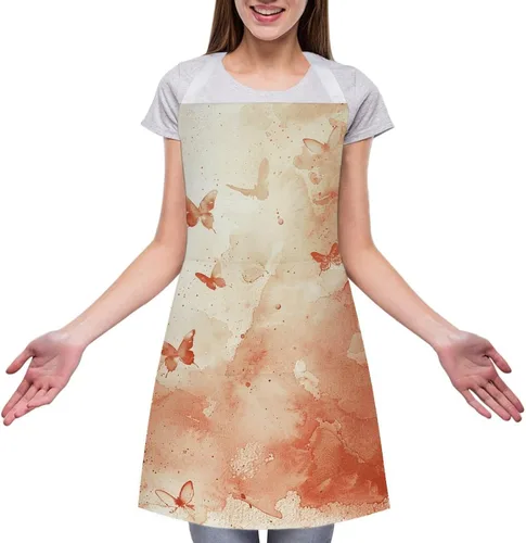Vista 3 de MUSM Apron for Adults - 27.6 X 31.5 Inch, Heavy-Duty Polyester Aprons with Two Large Pockets, Waterproof Light Red And Beige Kitchen Apron for