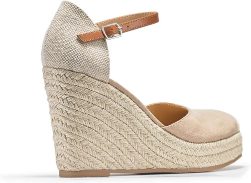 Vista 5 de FISACE - Alpargatas de verano para mujer, sandalias de plataforma, con hebilla en el tobillo y puntera cerrada