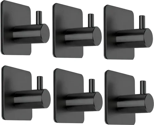 Vista 10 de Fotosnow Ganchos adhesivos negros para toallas, ganchos de pared resistentes para puerta de baño, cocina, paquete de 4
