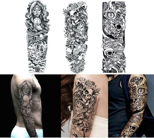 Vista 5 de Juego de 8 hojas de tatuajes falsos temporales extra grandes de 18.9 x 6.7 pulgadas para hombres y mujeres, calcomanías de tatuaje de brazo
