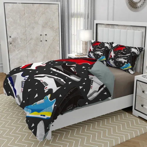 Vista 5 de Juego de funda de edredón con zapatos de baloncesto, tamaño Quenn, ropa de cama de 3 piezas de microfibra suave con 2 fundas de almohada