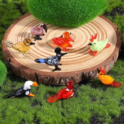 Vista 4 de 8 Figuras de Vidrio Soplado a Mano Figuras de Animales de Vidrio Estatua de Pájaro Pequeño de Vidrio Figuras de Pájaros de Vidrio Incluye Pájaros