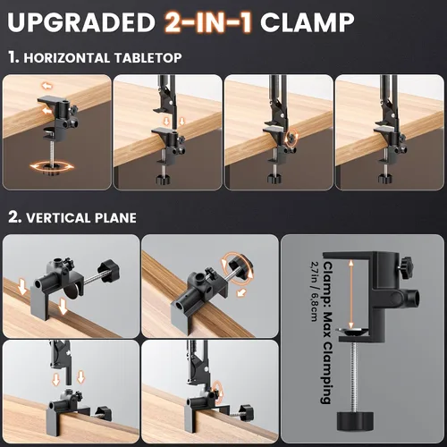 Vista 6 de Lupa Rectangular 10X con Luz, 3 Brazos 5 Modos de Color, Lupas Grandes con Abrazadera, Lámpara de Escritorio Iluminada con Lupa de Manos Libres