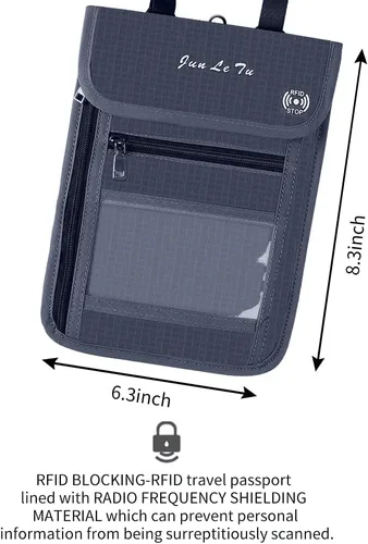 Vista 2 de Cartera de viaje, bolsa para el cuello con RFID impermeable multifuncional organizador de documentos, diseño de ventana visual, cartera de viaje