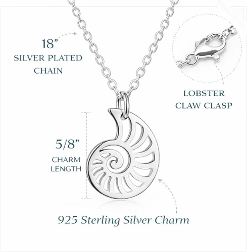 Vista 3 de Collar de plata de ley con corte de concha de Nautilus para mujer
