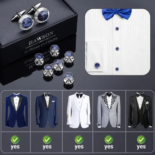 Vista 4 de Cufflinks and Tuxedo Studs Set with Gift Box, Silver and Gold Tone Cuff Links for Men's Shirt Wedding Business