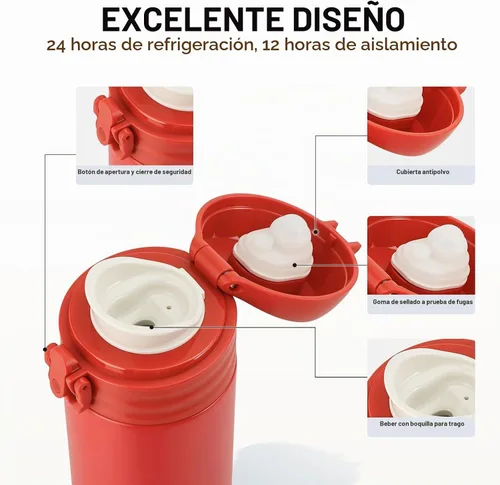 Vista 4 de GOOFIT Botella de agua de acero inoxidable para niños de 16 onzas, doble pared aislada al vacío, tapa a presión con anillo de bloqueo, sin BPA, a