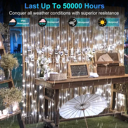 Vista 5 de Paquete de 2 Total 200 Pies 600 Luces LED de Navidad en Cadena, Luces de Árbol de Hadas Blanco Frío Conectables, 8 Modos y Temporizador Luces