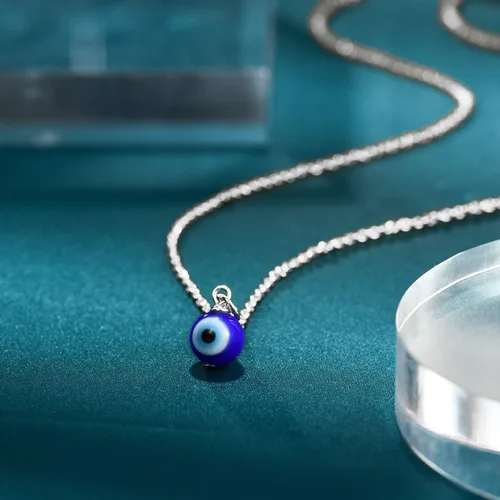 Vista 3 de PPJew Collar con dije de amuleto de ojos azules, collar con dije de amuleto de ojo turco con protección de cábala, ajustable, delicada, joyería
