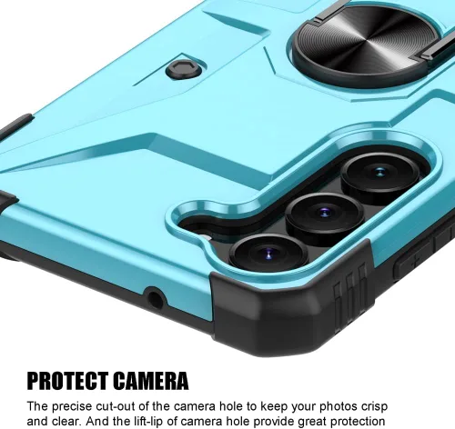 Vista 4 de Funda para Samsung Galaxy S23 Plus, a prueba de golpes, con soporte de anillo giratorio integrado + protector de pantalla de vidrio templado