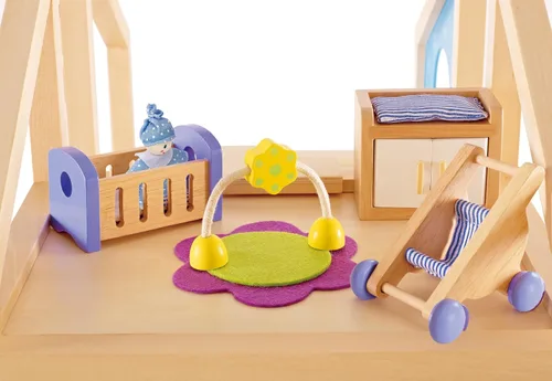 Vista 6 de Hape muebles de madera para casa de muñecas, sector habitación de bebé