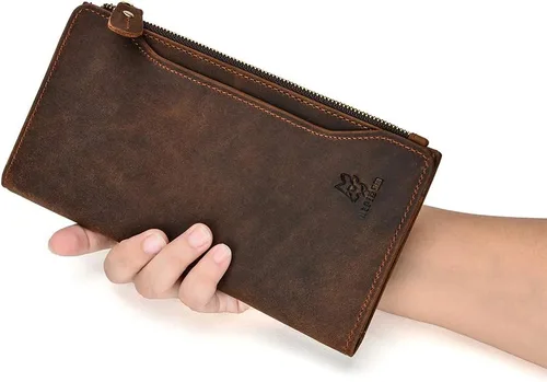 Vista 3 de HEPIDEM - Funda de piel auténtica para hombre con bolsillo con cremallera color marrón