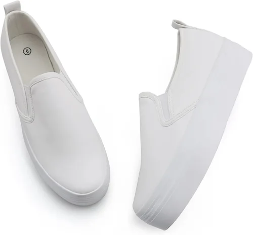 Vista 6 de JABASIC Mocasines de plataforma sin cordones para mujer zapatos casuales cómodos