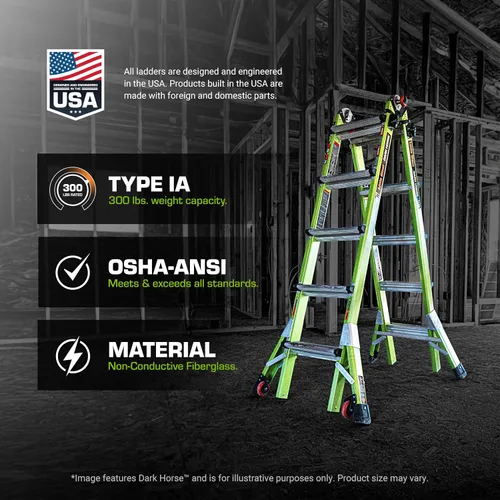 Vista 6 de Little Giant Escaleras Dark Horse 2.0 FG 13', verde de alta visibilidad