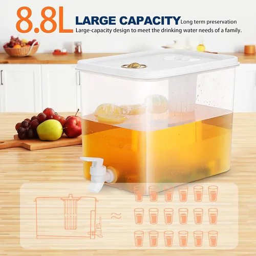 Vista 9 de Dispensador de bebidas para nevera con espita de plástico jugo limonada recipiente de té helado para reuniones familiares y fiestas