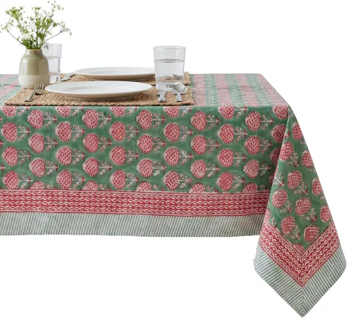 Vista 31 de ATOSII Mantel 100% algodón, Amara, floral, hecho a mano, rectangular, de lino, para cocina, comedor, fiestas, bodas, exteriores, picnics, Pascua