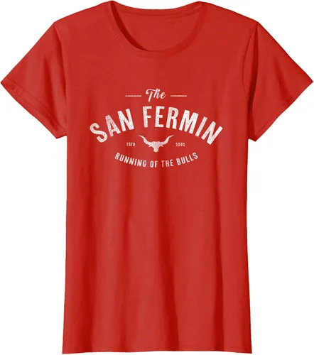 Vista 39 de The Running of the Bulls" - Pamplona Gift - Camiseta San Fermin, Rojo, S Asfalto