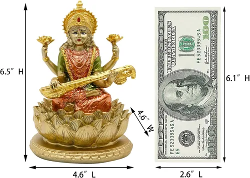 Vista 5 de alikiki Ídolo de Saraswati de la diosa hindú, 6.5 pulgadas de alto, conocimiento, música, artes, diosa Sarswati, estatua india Diwali, regalos