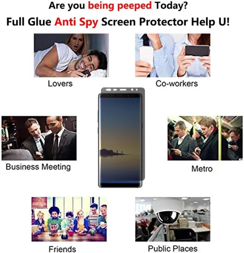 Vista 5 de Protector de pantalla de privacidad para Galaxy Note 8, antiespía, compatible con fundas, cobertura completa, antiarañazos, borde curvado 3D