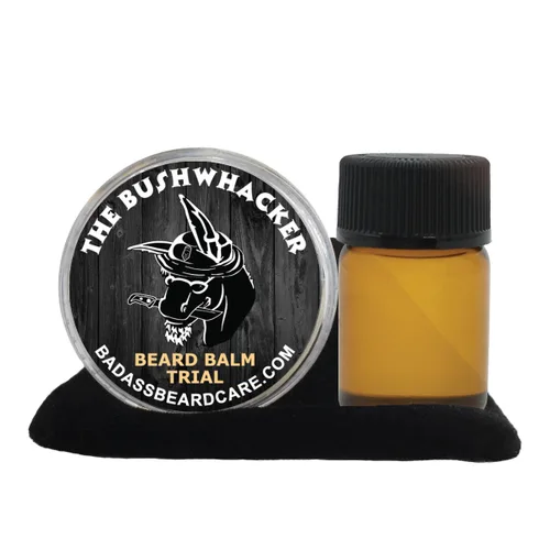 Vista 3 de Badass Beard Care Paquete de prueba de aceite y bálsamo para barba para hombres, Havana Haze, ingredientes naturales, mantiene la barba y el bigote