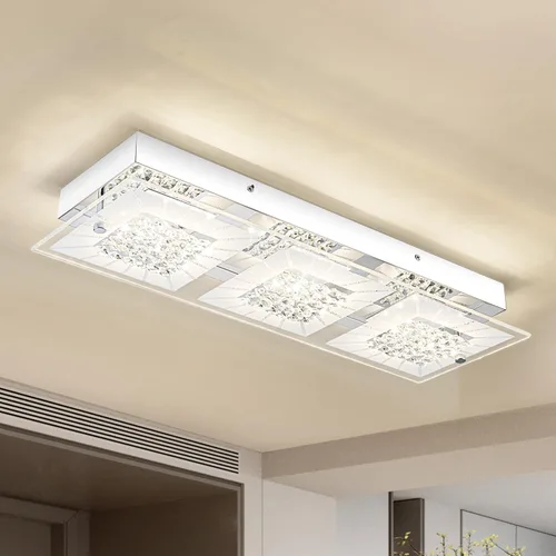 Vista 12 de Lámpara de techo de cristal de montaje empotrado, moderna lámpara de techo LED de 4000 K, lámpara de techo redonda de 8 pulgadas para espacios