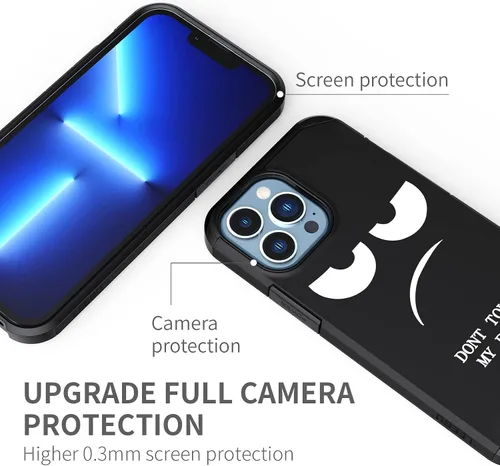 Vista 4 de Funda para iPhone 13 Pro, bonita funda [Don't Touch My Phone] a prueba de golpes de doble capa resistente de silicona protectora de plástico