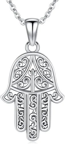 Vista 25 de Aniu Joyería de plata de ley 925 Hamsa de Fátima para mujer con circonita cúbica, viene con caja de regalo negra