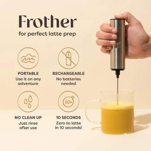 Vista 3 de Clevr Espumador de leche recargable para café, matcha y lattes Espumador de mano recargable, varita de acero inoxidable, café, matcha, té