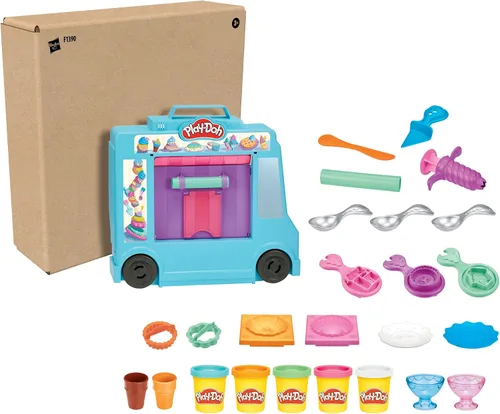 Vista 2 de Play-Doh Kitchen Creations Juguete Camión de Helados Playset para Niños, 20 Accesorios de Cocina de Juguete, 5 Colores, Juguetes Preescolares