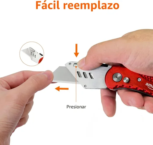 Vista 3 de Amazon Basics Cuchillo utilitario plegable, cuerpo de aluminio ligero, rojo