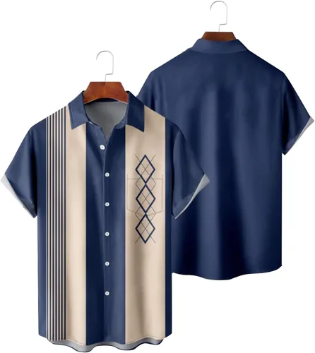 Vista 3 de Cuban Camp Guayabera - Camisetas de playa para hombre, camisas de bolos de los años 80 para hombre, camisa floral de playa Aloha, camisa
